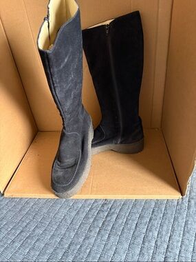 Black Suede Knee-High Platform Boots